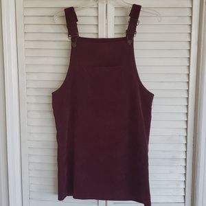 HENGSHENG Burgundy Corduroy Overall Dress, M
